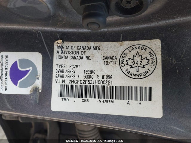 Honda Civic Lx 2018 2HGFC2F53JH000881 Image 19