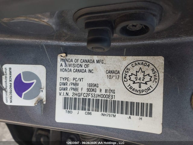 Honda Civic Lx 2018 2HGFC2F53JH000881 Image 9
