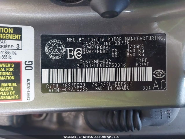 Toyota COROLLA SE 2017 2T1BURHE6HC760016 Image 9