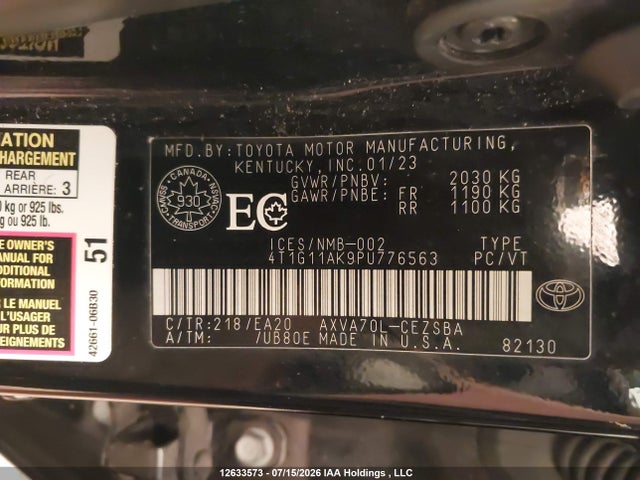 12633573 :رقم المزاد ، 4T1G11AK9PU776563 vin ، 2023 Toyota Camry Se مزاد بيع