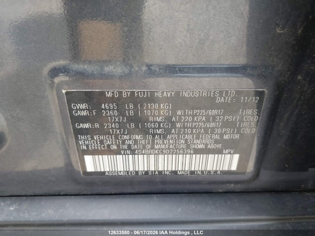 12633580 :رقم المزاد ، 4S4BRDKC9D2256396 vin ، 2013 Subaru Outback 3.6r Limited مزاد بيع