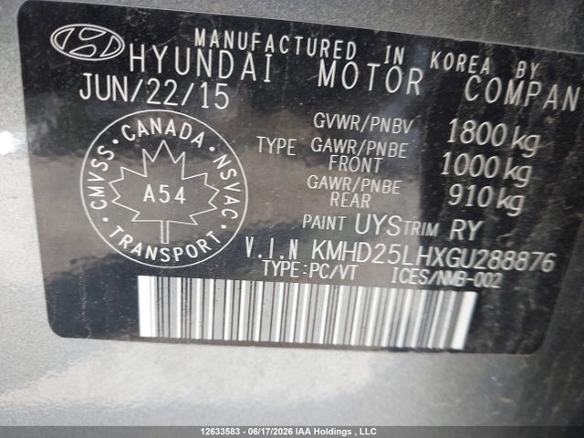 2016 Hyundai Elantra Gt მანქანა იყიდება აუქციონზე, vin: KMHD25LHXGU288876, აუქციონის ნომერი: 12633583