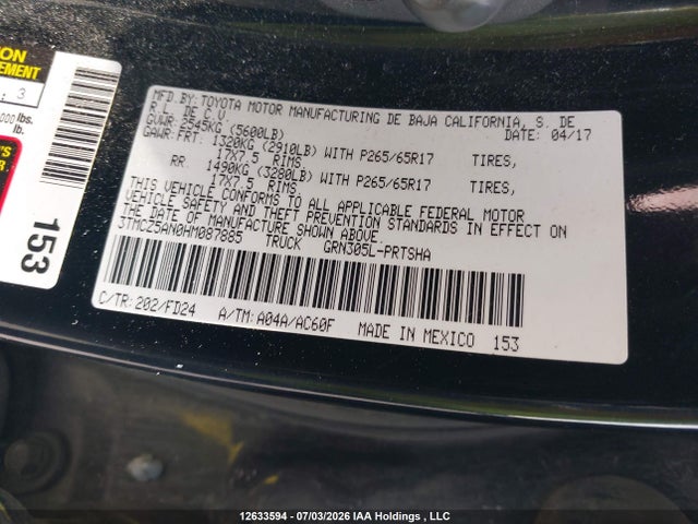 2017 Toyota Tacoma მანქანა იყიდება აუქციონზე, vin: 3TMCZ5AN0HM087885, აუქციონის ნომერი: 12633594