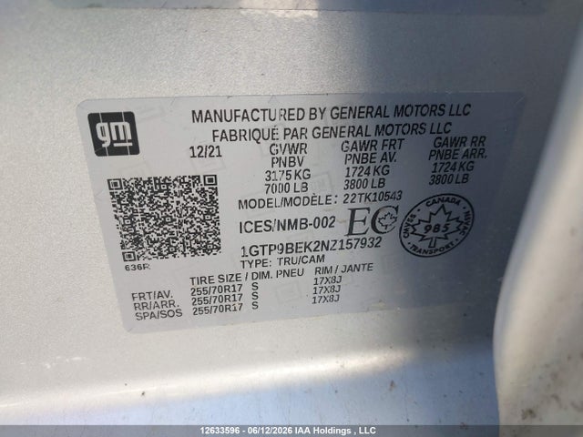 1GTP9BEK2NZ157932 GMC Sierra Limited K1500 Sle