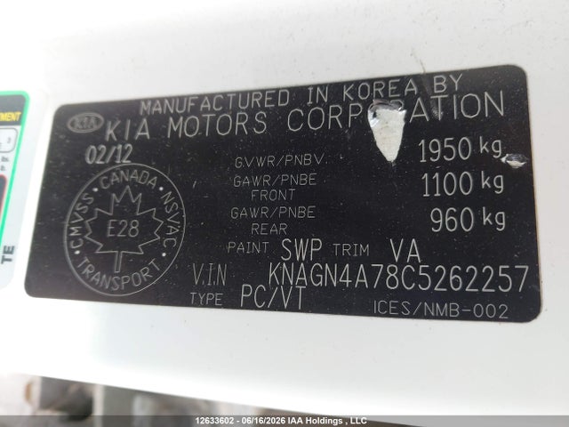 Продажа на аукционе авто 2012 Kia Optima Ex, vin: KNAGN4A78C5262257, номер лота: 12633602