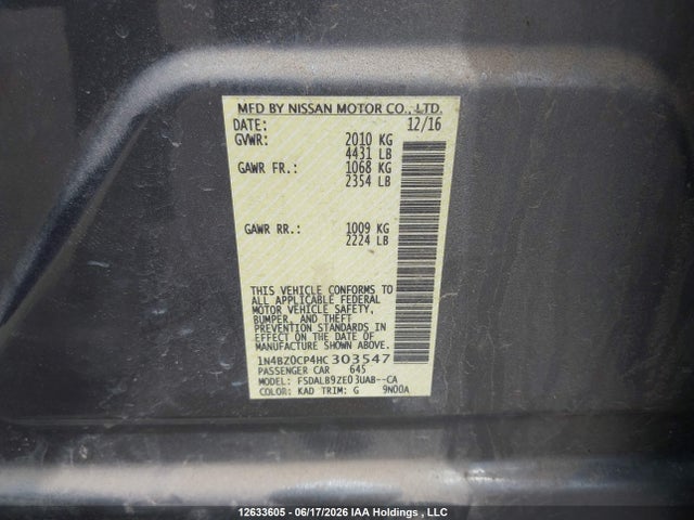 1N4BZ0CP4HC303547 Nissan Leaf S/sv/sl