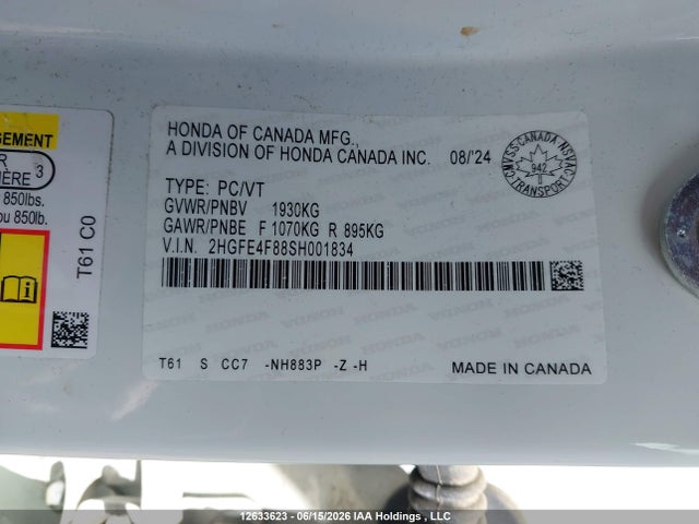 2HGFE4F88SH001834 Honda Civic Sport/sport Touring