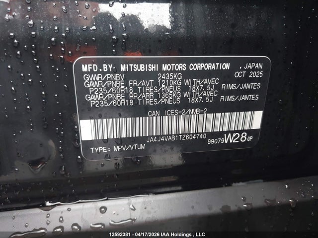 Продаж на аукціоні авто 2026 Mitsubishi Outlander Le S-awc/se S-awc/sel S-awc, vin: JA4J4VAB1TZ604740, номер лоту: 12592381