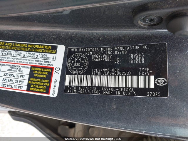 2010 Toyota Camry Se მანქანა იყიდება აუქციონზე, vin: 4T1BF3EK6AU002537, აუქციონის ნომერი: 12626272
