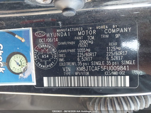 12633631 :رقم المزاد ، KM8JTCAF5FU009841 vin ، 2015 Hyundai Tucson مزاد بيع