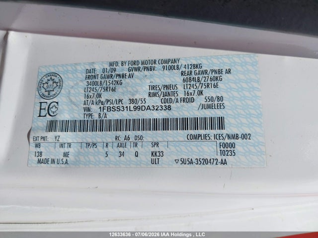 Aukcja sprzedaży 2009 Ford Econoline E350 Super Duty Wagon, vin: 1FBSS31L99DA32338, numer aukcji: 12633636