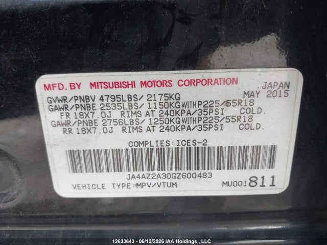 Mitsubishi Outlander Es 2016 JA4AZ2A30GZ600483 Image 9