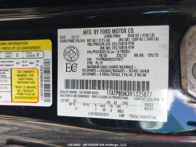 Продаж на аукціоні авто 2017 Ford Mustang V6, vin: 1FATP8EM3H5325877, номер лоту: 12633652