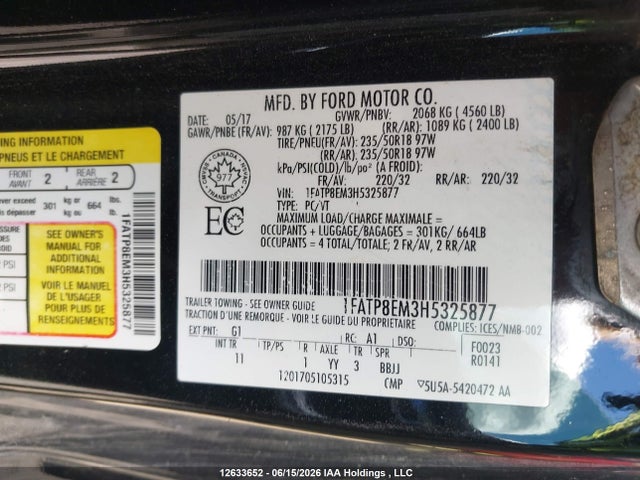 Продаж на аукціоні авто 2017 Ford Mustang V6, vin: 1FATP8EM3H5325877, номер лоту: 12633652