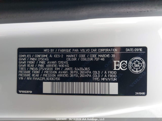 YV4A22PL9G1063156 Volvo Xc90 T6 Inscription
