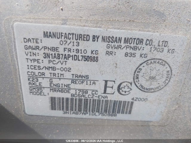 Aukcja sprzedaży 2013 Nissan Sentra S/sv/sr/sl, vin: 3N1AB7AP1DL750988, numer aukcji: 12633656