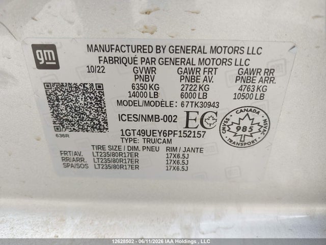 2023 Gmc Sierra 3500hd Slt მანქანა იყიდება აუქციონზე, vin: 1GT49UEY6PF152157, აუქციონის ნომერი: 12628502