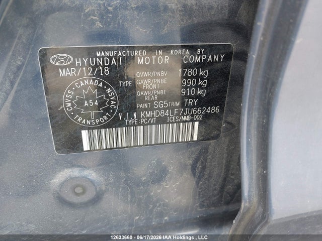 Продаж на аукціоні авто 2018 Hyundai Elantra Sel/value/limited, vin: KMHD84LF7JU662486, номер лоту: 12633660