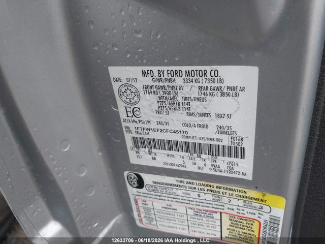 Aukcja sprzedaży 2012 Ford F-150 Fx4, vin: 1FTFW1EF2CFC45170, numer aukcji: 12633706