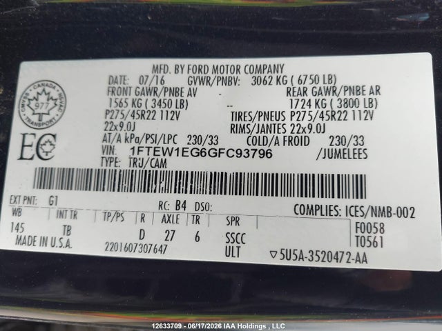 Ford F150 Supercrew 2016 1FTEW1EG6GFC93796 Image 19