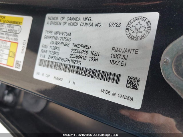2024 Honda Cr-v Sport მანქანა იყიდება აუქციონზე, vin: 2HKRS4H51RH102061, აუქციონის ნომერი: 12633711