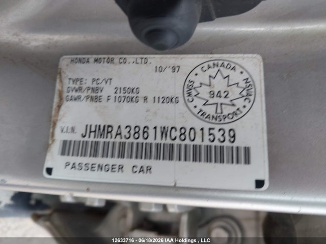 Продаж на аукціоні авто 1998 Honda Odyssey, vin: JHMRA3861WC801539, номер лоту: 12633716
