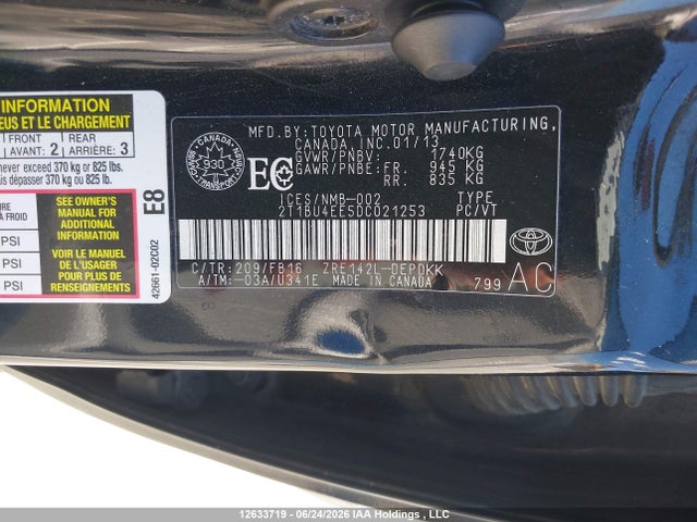 12633719 :رقم المزاد ، 2T1BU4EE5DC021253 vin ، 2013 Toyota Corolla Ce مزاد بيع