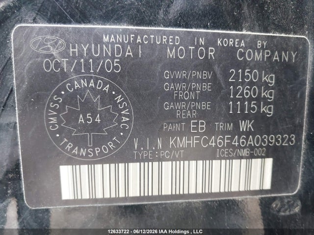 Aukcja sprzedaży 2006 Hyundai Azera Se/limited, vin: KMHFC46F46A039323, numer aukcji: 12633722