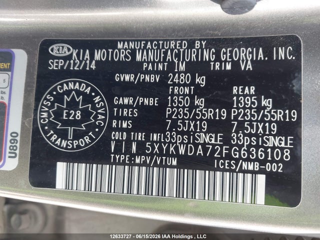 KIA SORENTO SX 2015 5XYKWDA72FG636108 Image 9