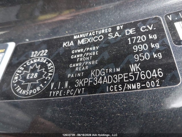 2023 Kia Forte Ex/ex Premium/ex+/gt-line მანქანა იყიდება აუქციონზე, vin: 3KPF34AD3PE576046, აუქციონის ნომერი: 12633739