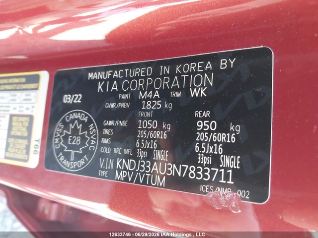 Aukcja sprzedaży 2022 Kia Soul Ex, vin: KNDJ33AU3N7833711, numer aukcji: 12633746