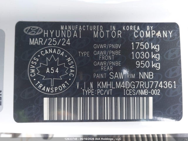 12633748 :رقم المزاد ، KMHLM4DG7RU774361 vin ، 2024 Hyundai Elantra Sel مزاد بيع