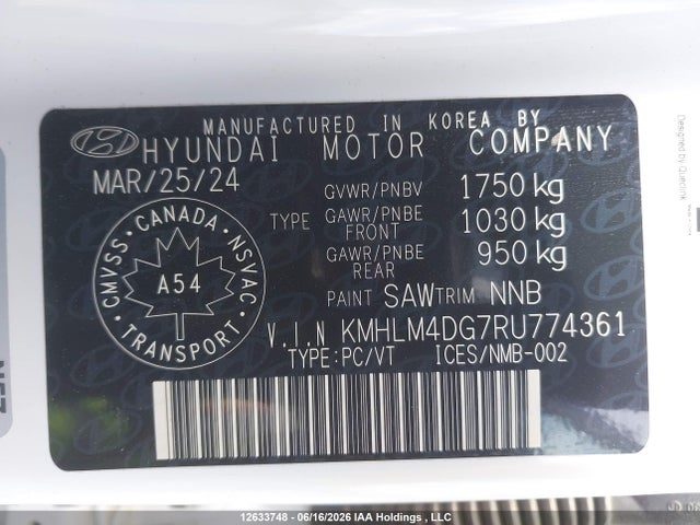 12633748 :رقم المزاد ، KMHLM4DG7RU774361 vin ، 2024 Hyundai Elantra Sel مزاد بيع