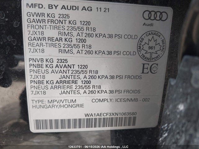 Audi Q3 Komfort 45 2022 WA1AECF3XN1063580 Image 18