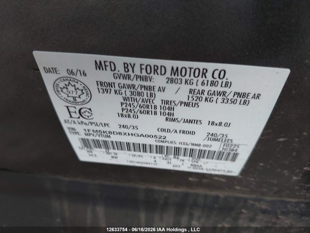 Ford EXPLORER XLT 2017 1FM5K8D8XHGA00522 Image 18