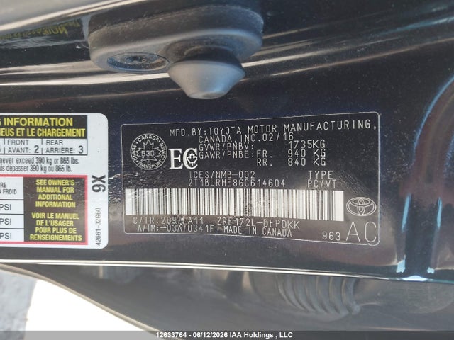 Toyota COROLLA CE 2016 2T1BURHE8GC614604 Image 9