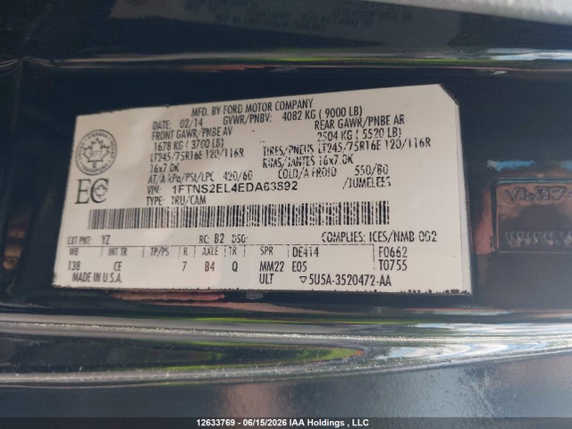 12633769 :رقم المزاد ، 1FTNS2EL4EDA63892 vin ، 2014 Ford E-250 Commercial/recreational مزاد بيع