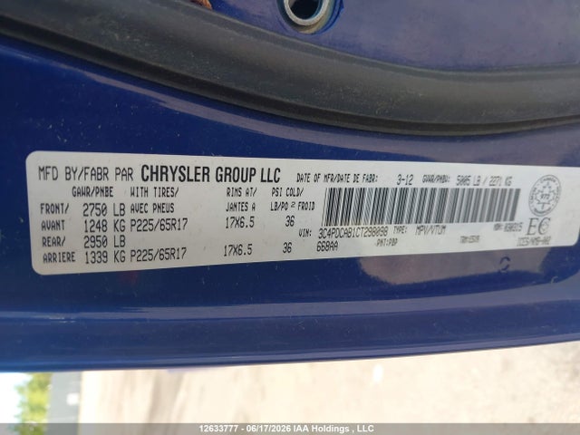 2012 Dodge Journey მანქანა იყიდება აუქციონზე, vin: 3C4PDCAB1CT298098, აუქციონის ნომერი: 12633777