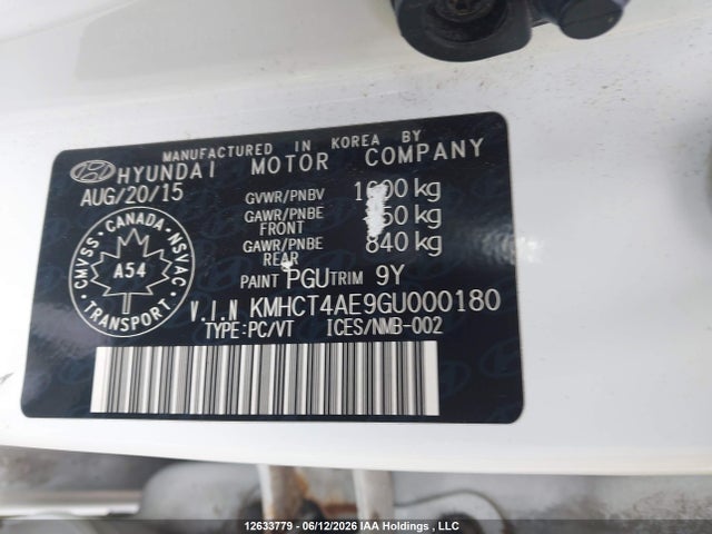 KMHCT4AE9GU000180 Hyundai Accent