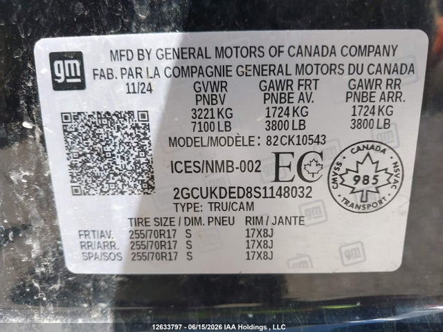 12633797 :رقم المزاد ، 2GCUKDED8S1148032 vin ، 2025 Chevrolet Silverado K1500 Lt مزاد بيع