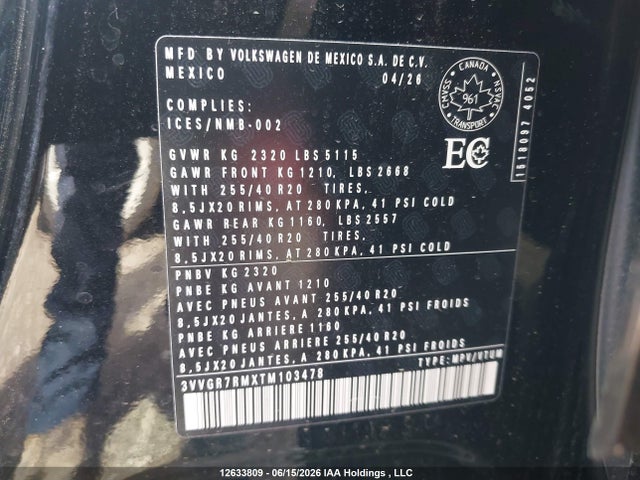 2026 Volkswagen Tiguan Se R-line Black მანქანა იყიდება აუქციონზე, vin: 3VVGR7RMXTM103478, აუქციონის ნომერი: 12633809