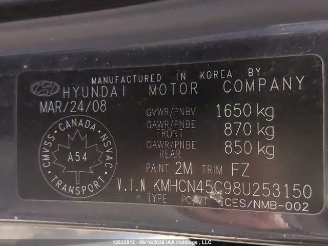 Продаж на аукціоні авто 2008 Hyundai Accent, vin: KMHCN45C98U253150, номер лоту: 12633812