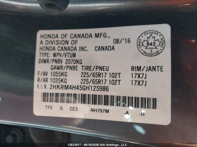 Honda CR-V SE 2016 2HKRM4H45GH125986 Image 9