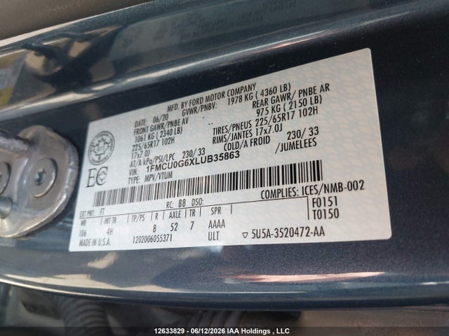 1FMCU0G6XLUB35863 Ford ESCAPE SE