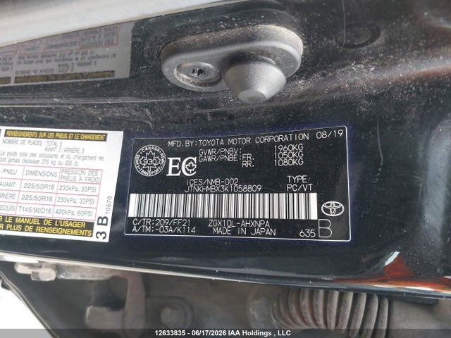 12633835 :رقم المزاد ، JTNKHMBX3K1058809 vin ، 2019 Toyota C-hr Xle/le/limited مزاد بيع