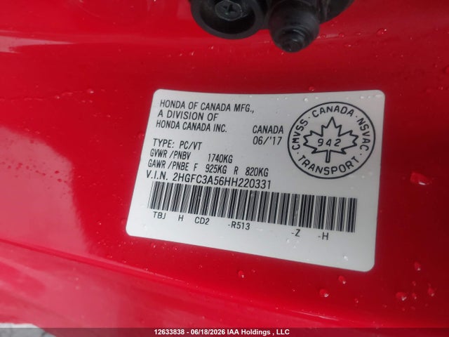 Aukcja sprzedaży 2017 Honda Civic Si Si, vin: 2HGFC3A56HH220331, numer aukcji: 12633838