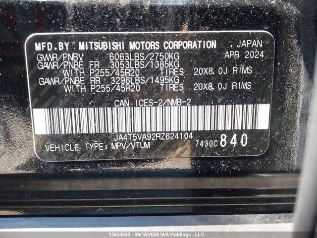 Продажа на аукционе авто 2024 Mitsubishi Outlander Phev Le/sel, vin: JA4T5VA92RZ624104, номер лота: 12633843