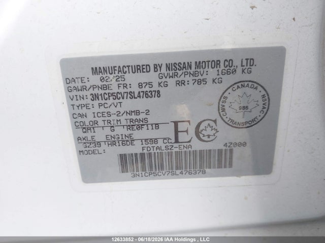 Aukcja sprzedaży 2025 Nissan Kicks Play Sv, vin: 3N1CP5CV7SL476378, numer aukcji: 12633852