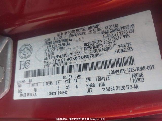 Aukcja sprzedaży 2013 Ford Escape Se, vin: 1FMCU9GX8DUB87846, numer aukcji: 12633855