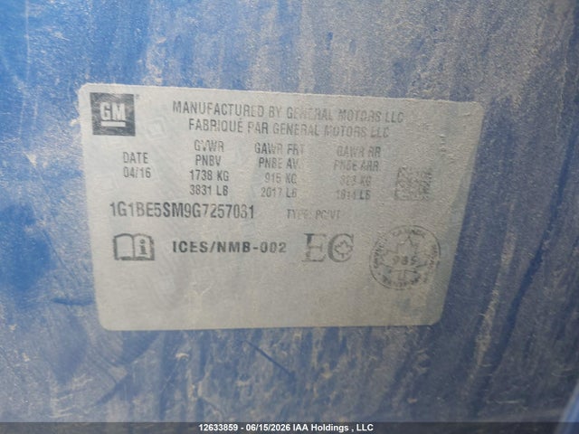 Продаж на аукціоні авто 2016 Chevrolet Cruze Lt, vin: 1G1BE5SM9G7257031, номер лоту: 12633859